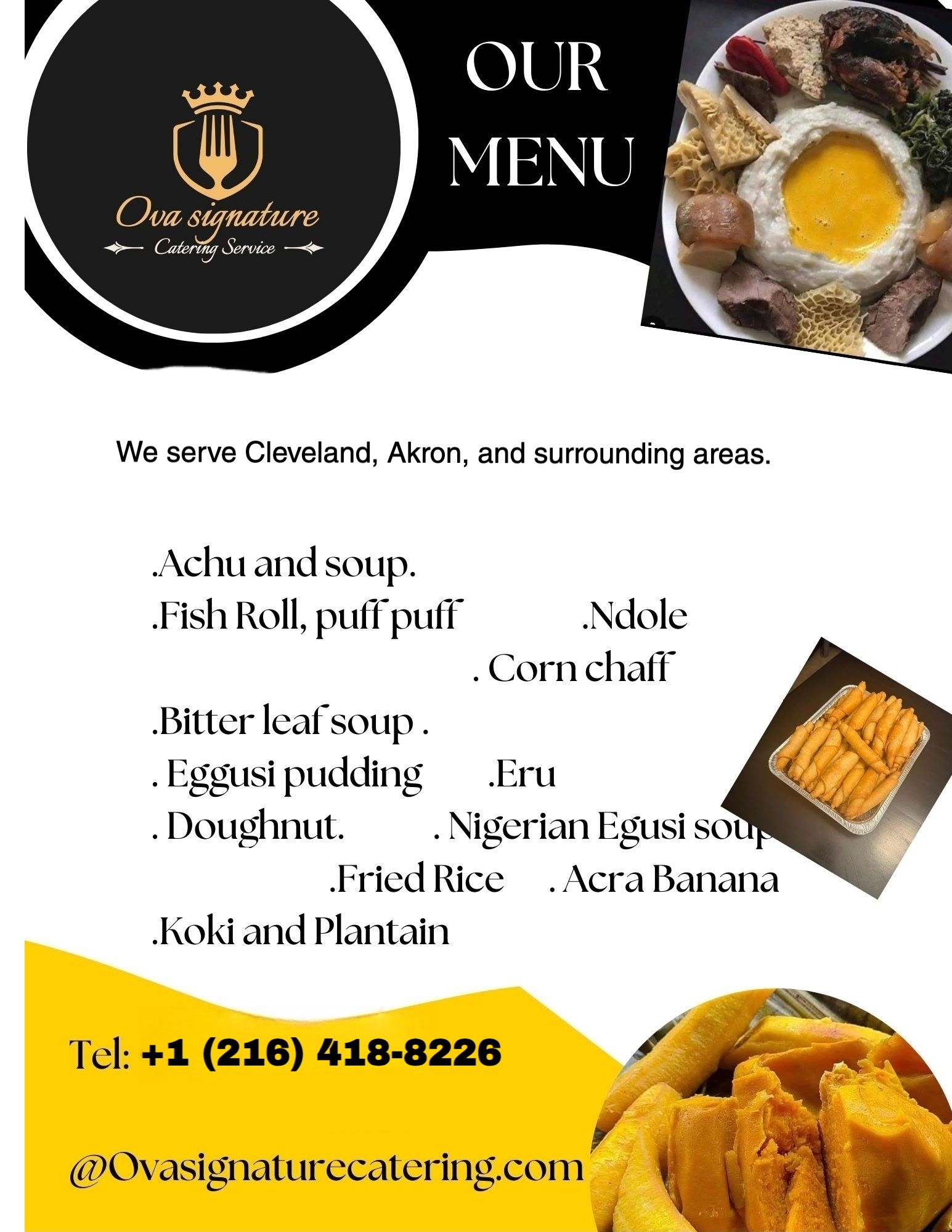 Ova Signature African Cuisine and Catering menu serving Cleveland and Akron
